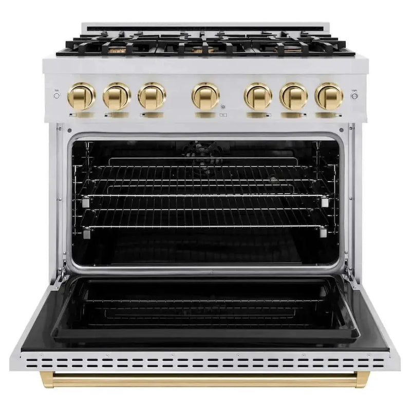 ZLINE 36" Dual Fuel Range, Gas Cooktop, Electric Convection Oven Stainless Steel, Gold CDRZ-36-G by Farmhouse Kitchen and Bath