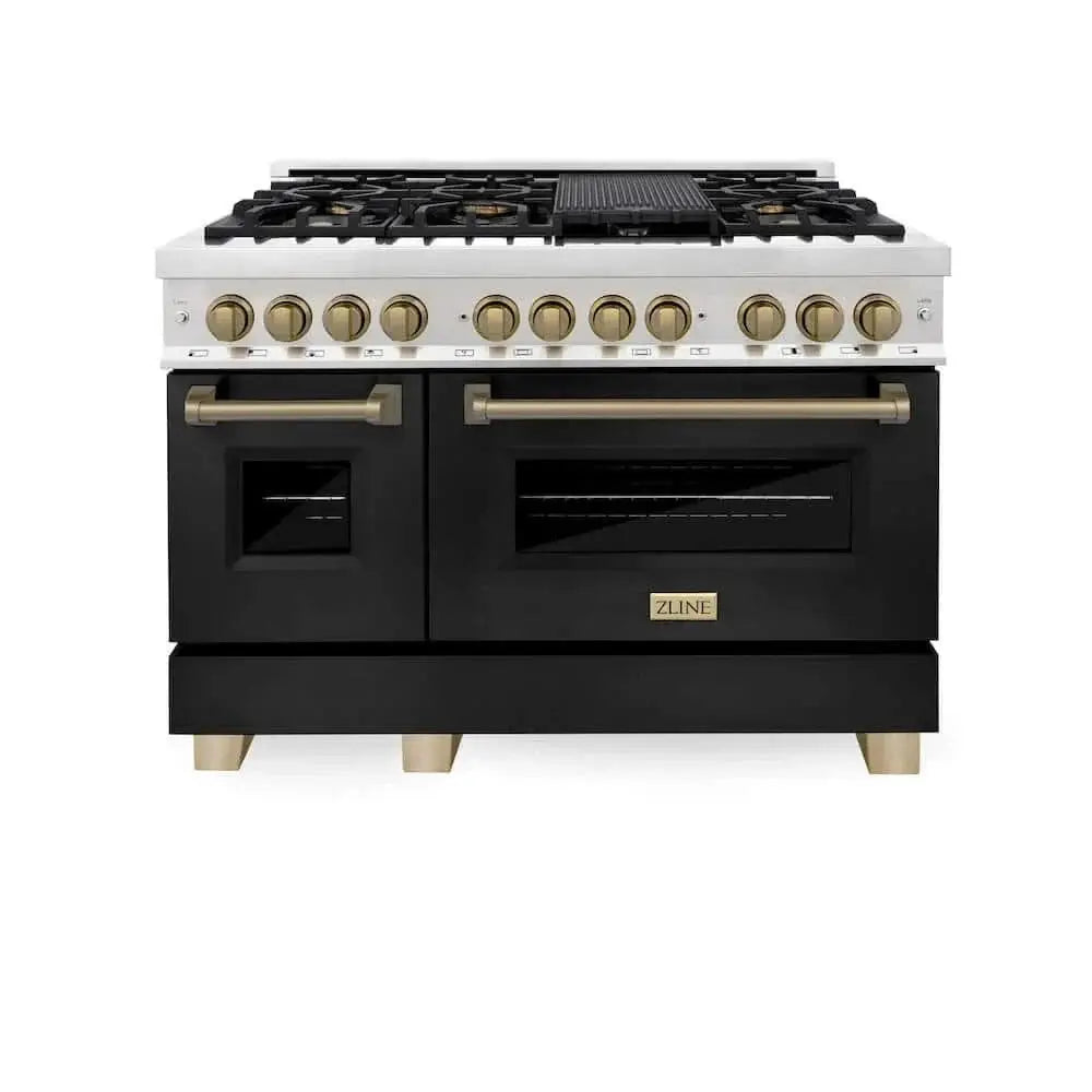ZLINE 48" Autograph Dual Fuel Range, Black, Bronze, RAZ-BLM-48-CB by Farmhouse Kitchen and Bath