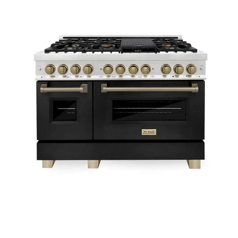 ZLINE 48" Autograph Dual Fuel Range, Black, Bronze, RAZ-BLM-48-CB by Farmhouse Kitchen and Bath