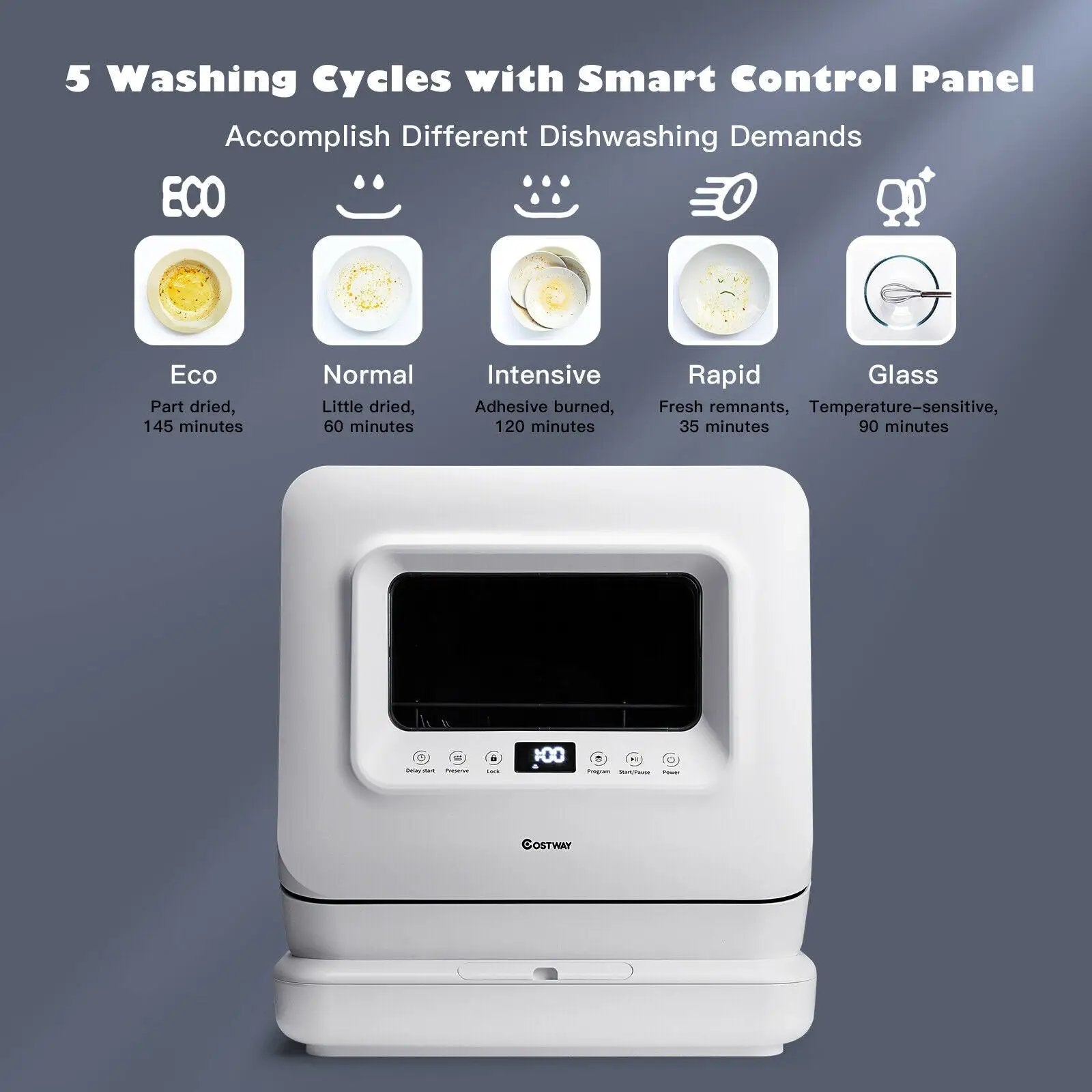 Portable Countertop Dishwasher Air Drying 5 Programs with 7.5L Water Tank by DirectDeals