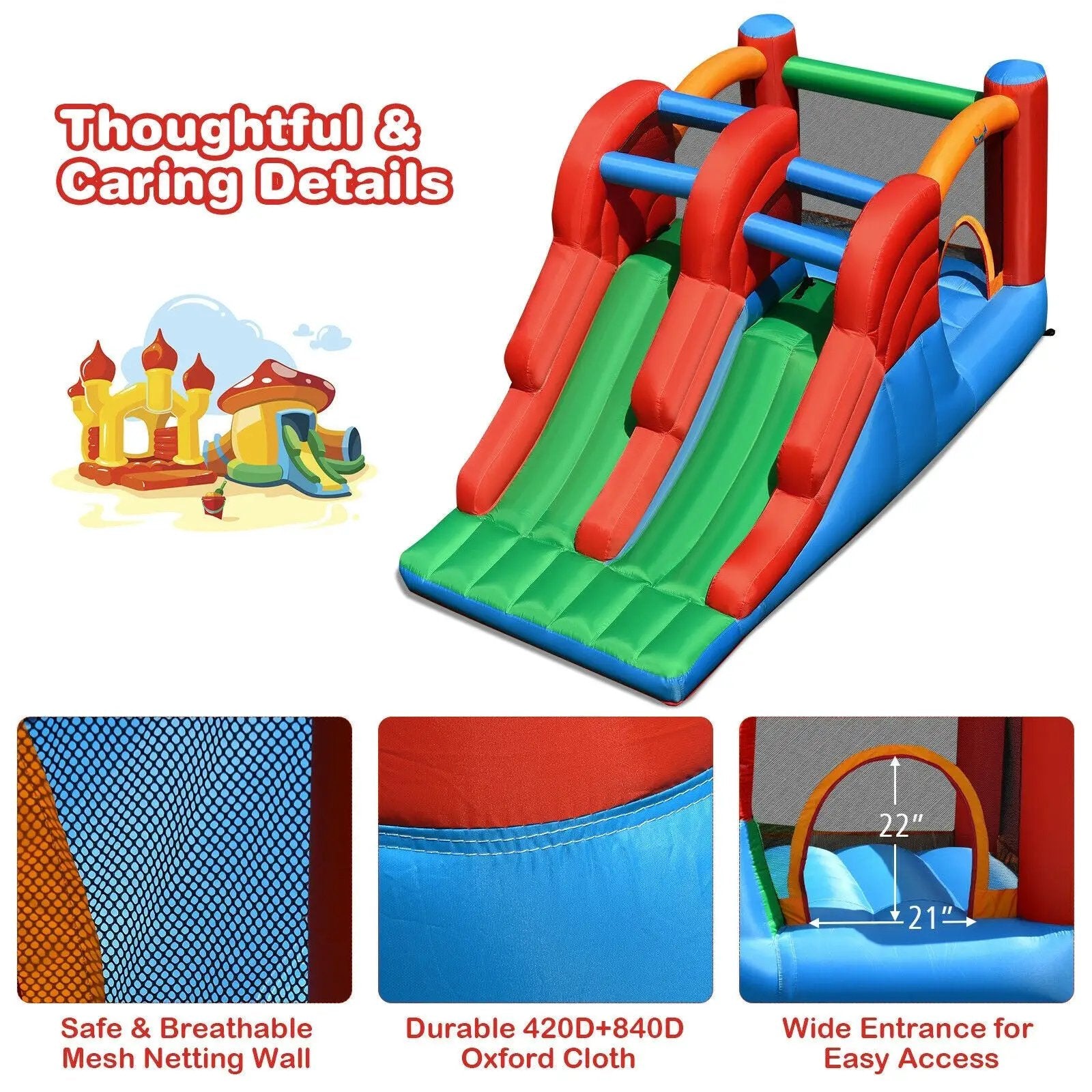 3-in-1 Dual Slides Jumping Castle Bouncer without Blower by DirectDeals