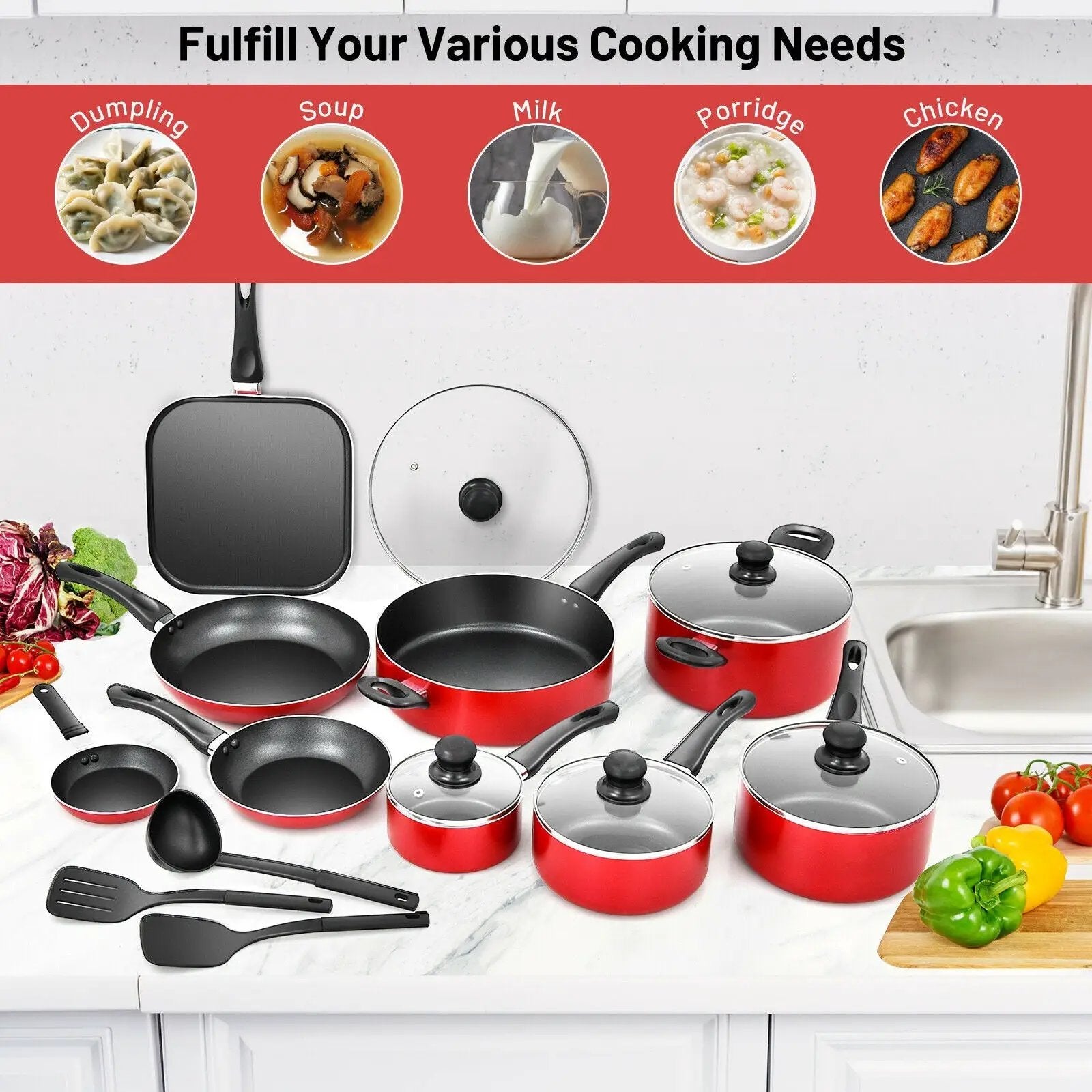 17 Pieces Hard Anodized Nonstick Cookware Pots and Pans Set by DirectDeals