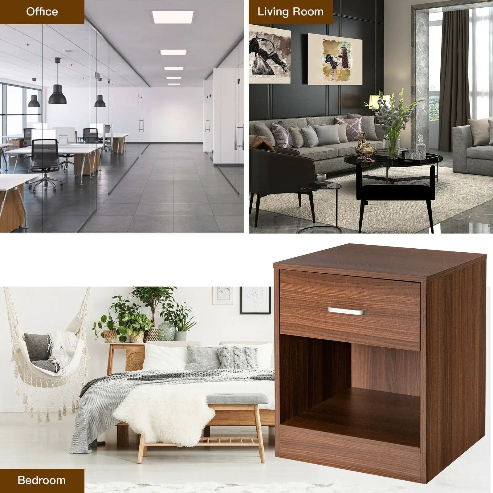 2 Pieces Nightstand with Storage Drawer and Cabinet by DirectDeals