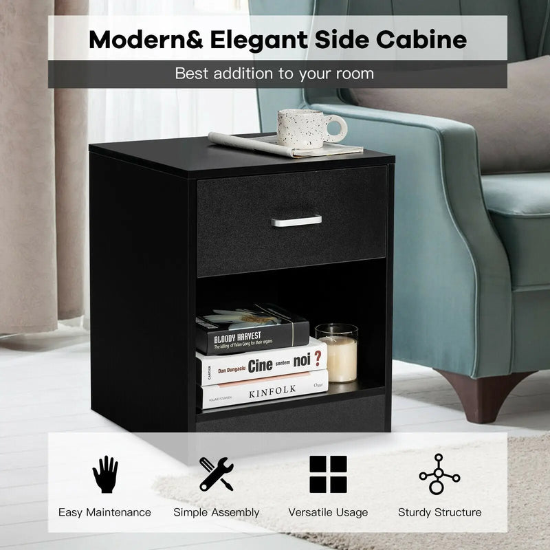 2 Pieces Nightstand with Storage Drawer and Cabinet by DirectDeals