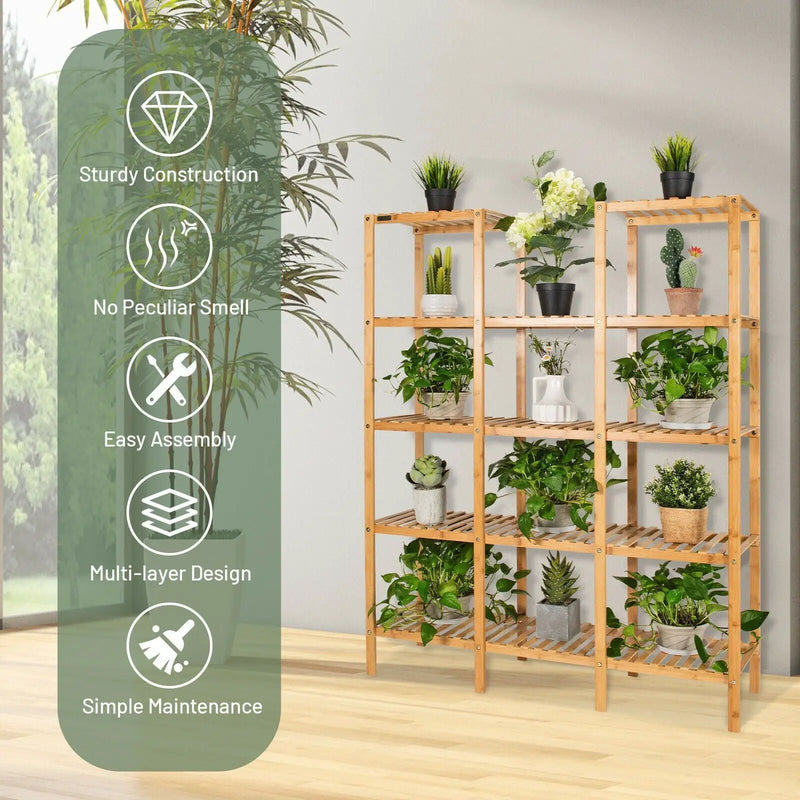 Multifunctional Bamboo Shelf Flower Plant Display Stand by DirectDeals