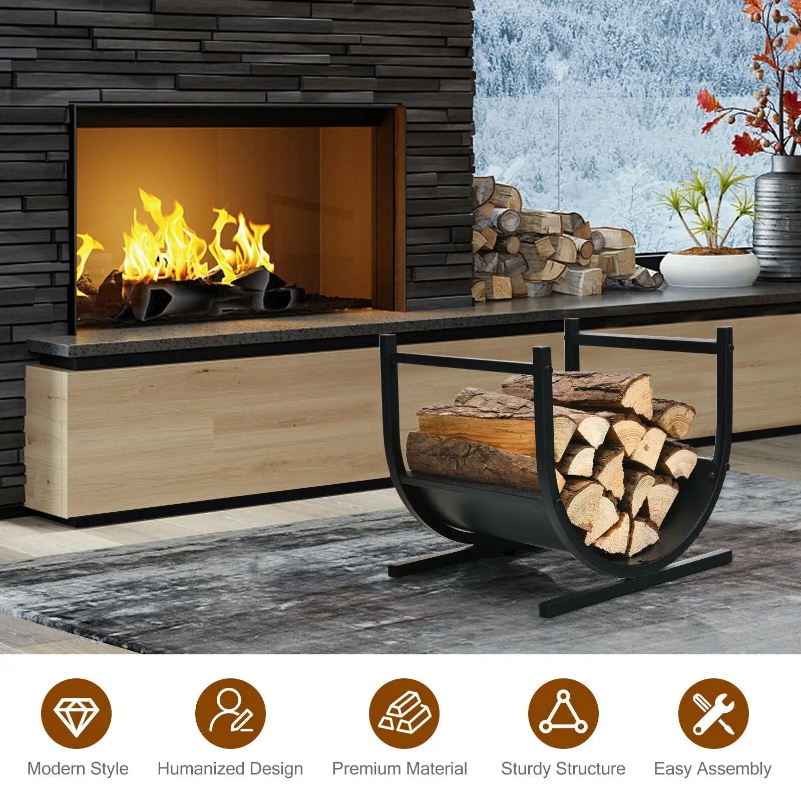 17 Inch U-Shaped Firewood Rack Steel by DirectDeals