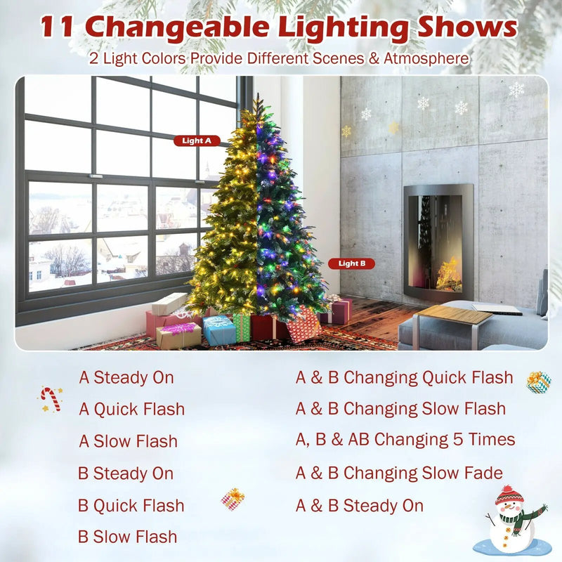 Pre-Lit Snowy Christmas Hinged Tree with Multi-Color Lights by DirectDeals
