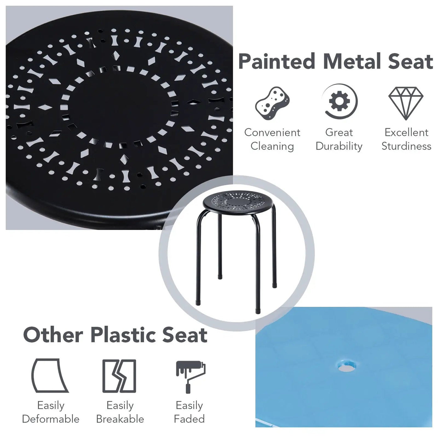 6-Pack Stackable Multifunctional Daisy Design Backless Round Metal Stool Set by DirectDeals