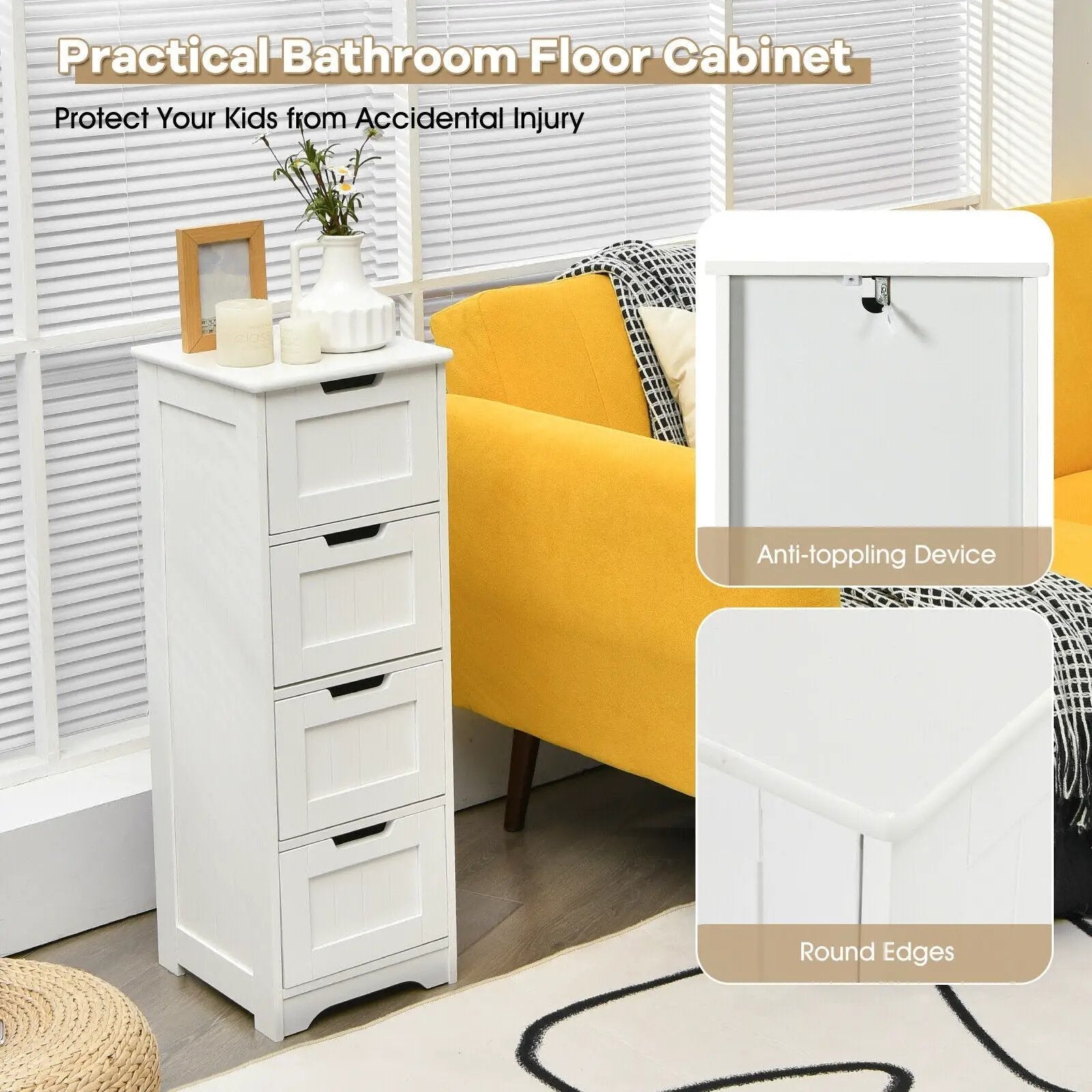 Free-Standing Side Storage Organizer with 4 Drawers by DirectDeals
