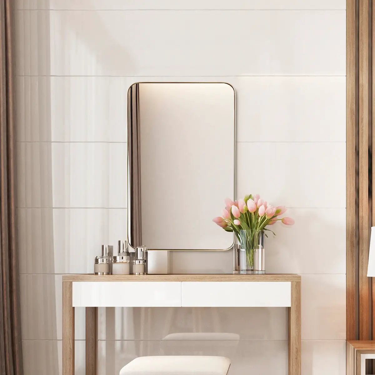 32 Inch x 20 Inch Metal Frame Wall-Mounted Rectangle Mirror by DirectDeals