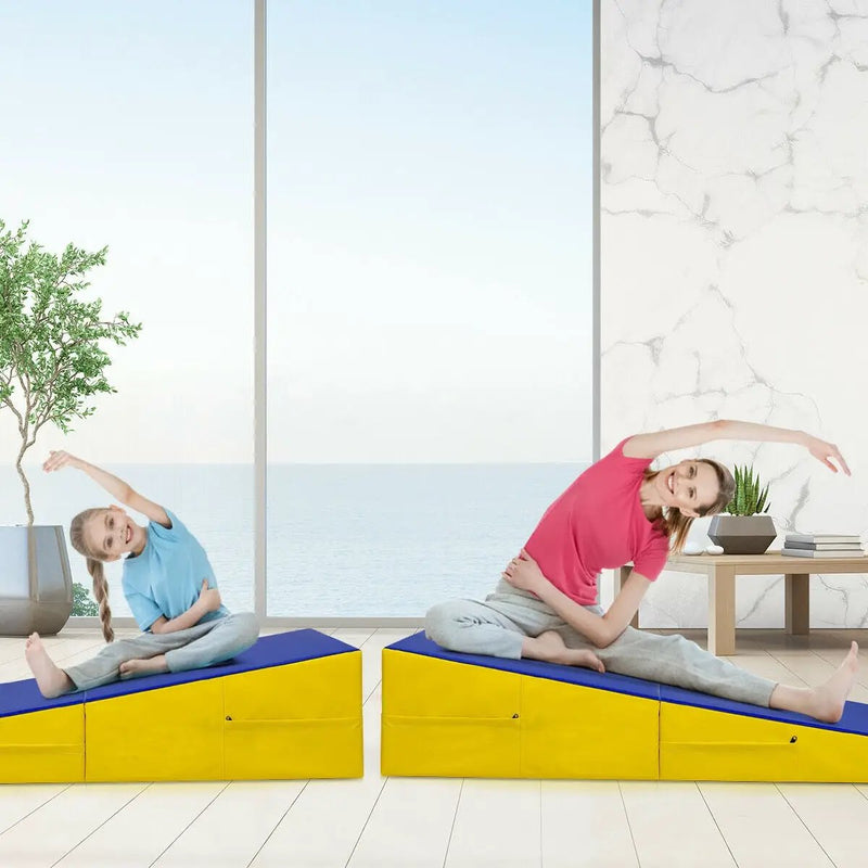 Folding Incline Mat Slope Cheese Gymnastics Gym Exercise Yellow by DirectDeals