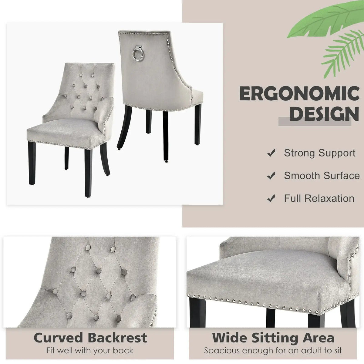 Modern Upholstered Button-Tufted Dining Chair with Naild Trim by DirectDeals