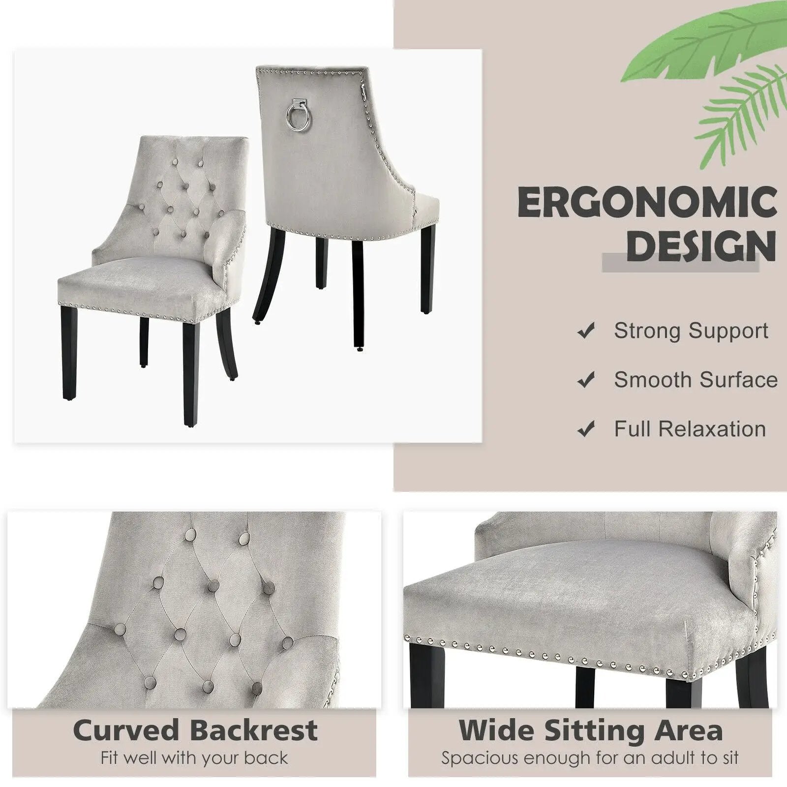 Modern Upholstered Button-Tufted Dining Chair with Naild Trim by DirectDeals