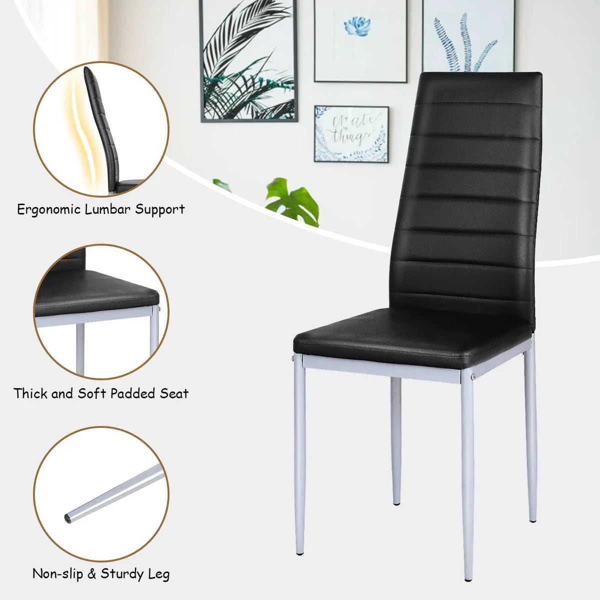 4 pcs PVC Leather Dining Side Chairs Elegant Design by DirectDeals