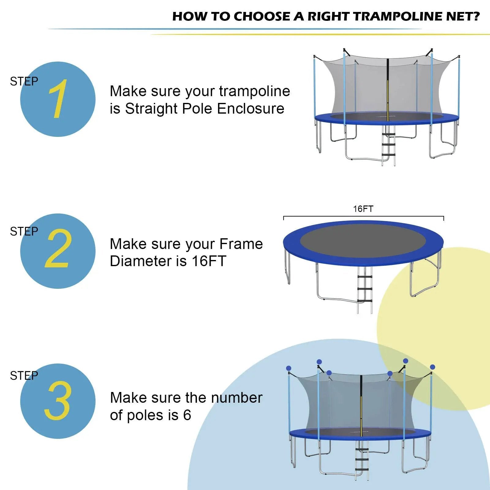 16Ft Replacement Weather-Resistant Trampoline Safety Enclosure Net by DirectDeals