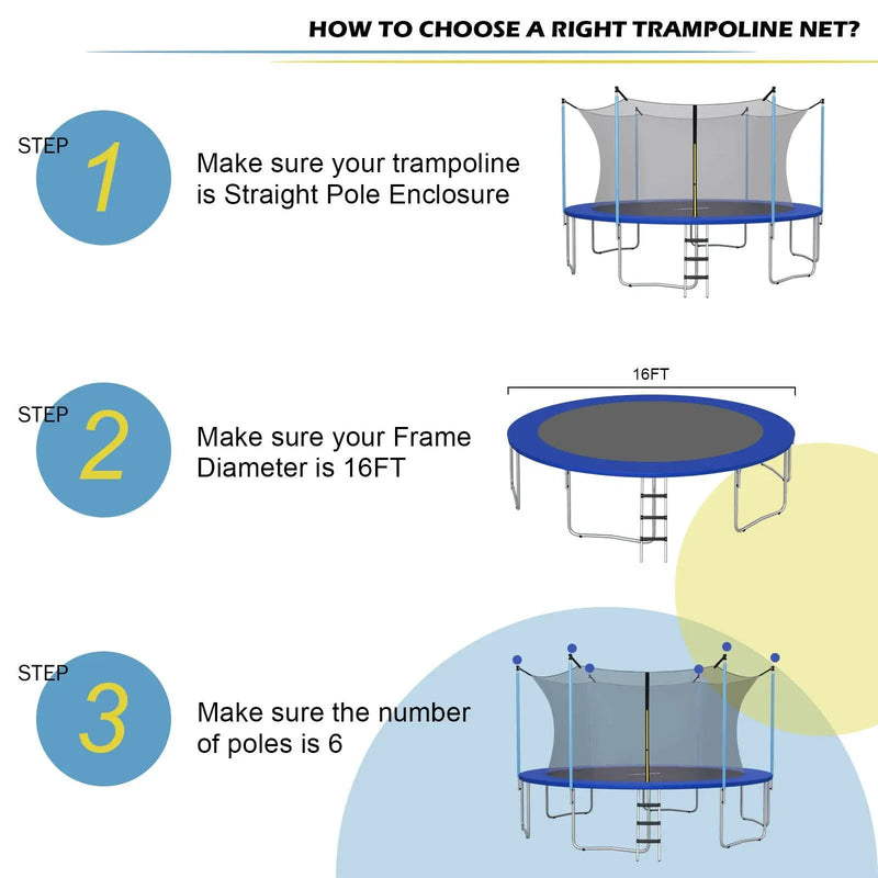 16Ft Replacement Weather-Resistant Trampoline Safety Enclosure Net by DirectDeals