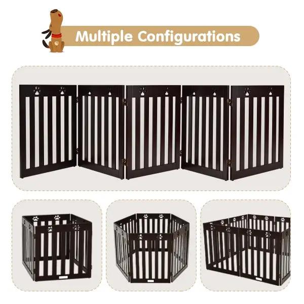 24 Inch Folding Wooden Freestanding Dog Gate with 360¬∞ Flexible Hinge for Pet by DirectDeals