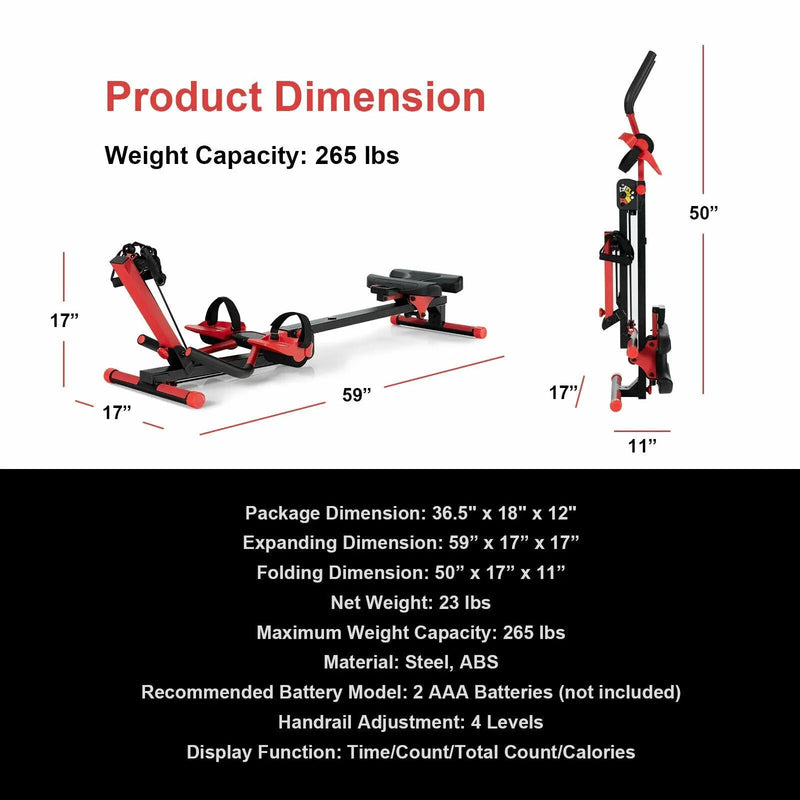 4-in-1 Folding Rowing Machine with Control Panel for Home Gym by DirectDeals