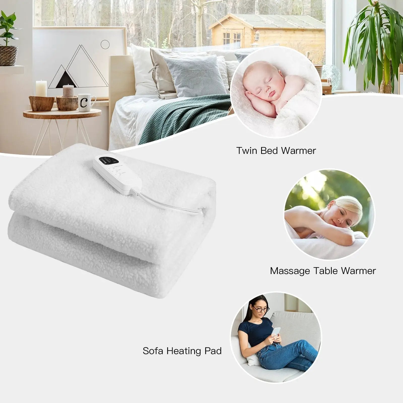 71 x 31 Inch Massage Bed Warmer Heating Pad with 5 Heat Settings by DirectDeals