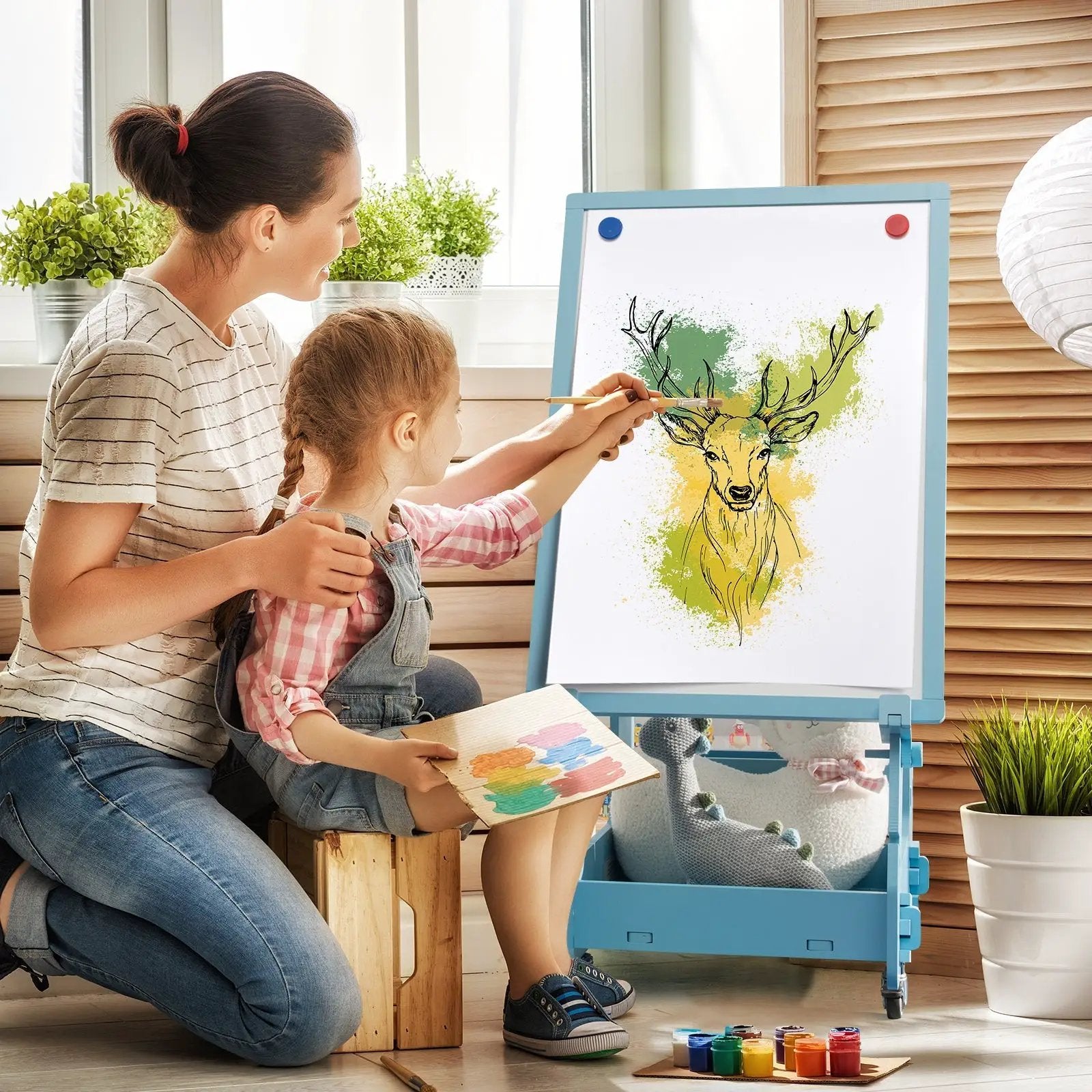 Multifunctional Kids' Standing Art Easel with Dry-Erase Board by DirectDeals