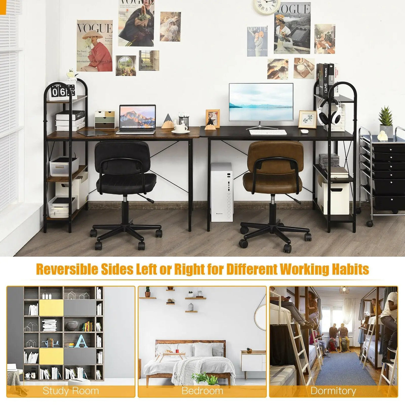 48-Inch Reversible Computer Desk with Storage Shelf by DirectDeals