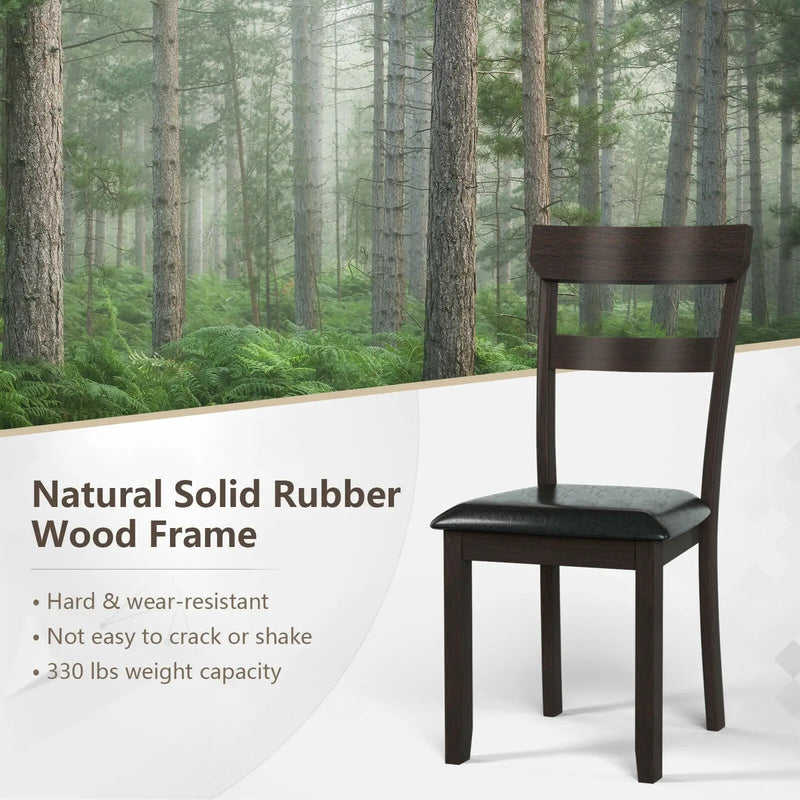 Set of 2 Dining Chairs With Rubber Wood Frame and Upholstered Faux Leather Seat by DirectDeals