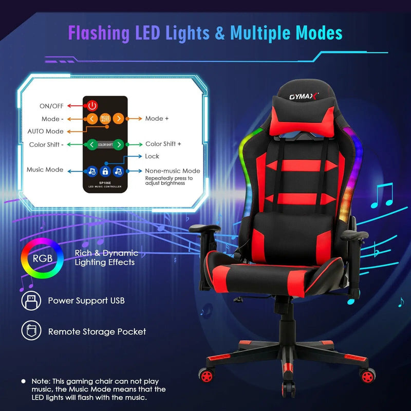 Adjustable Swivel Gaming Chair with LED Lights and Remote by DirectDeals