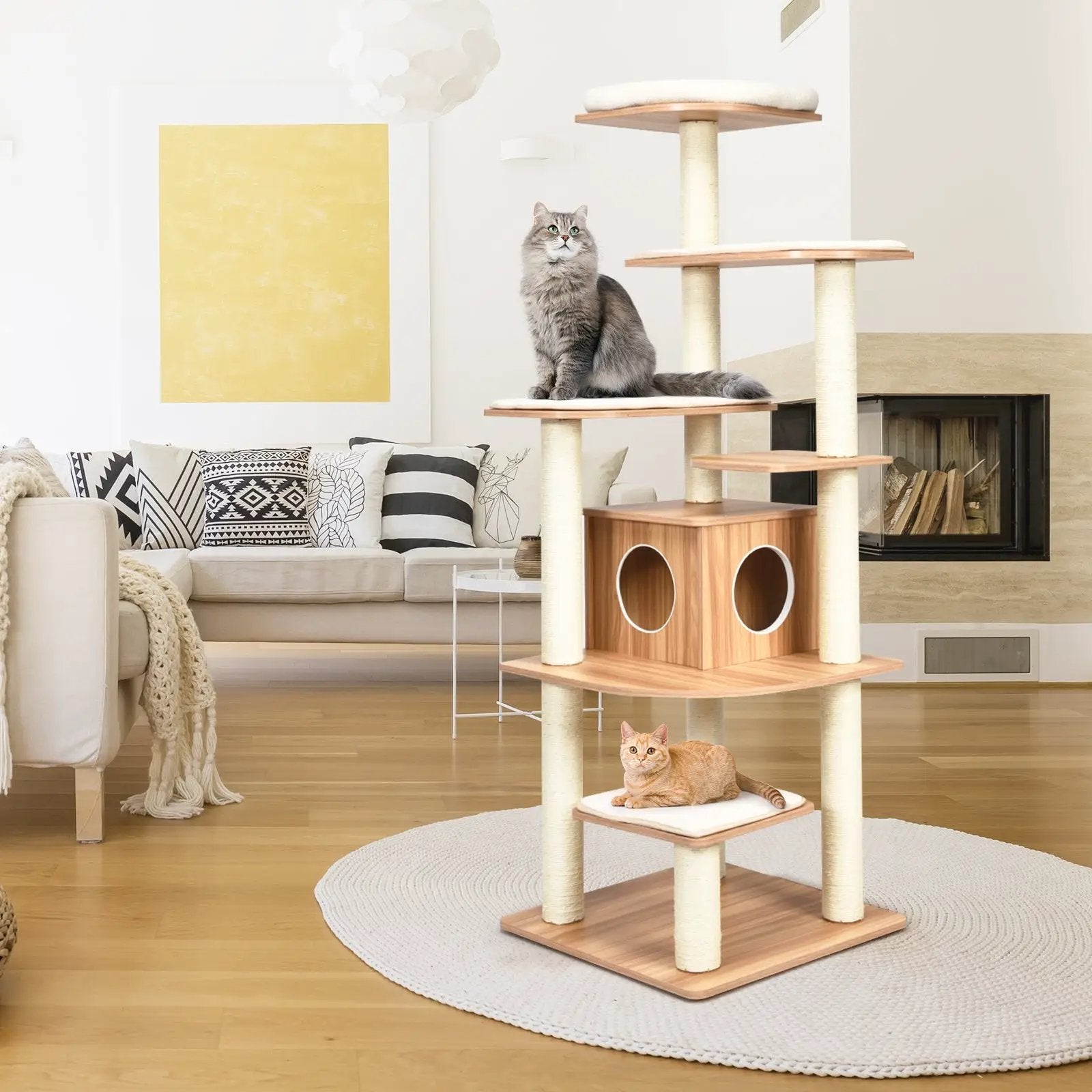 7-Layer Wooden Cat Tree Tall Cat Tower with Sisal Posts and Condo by DirectDeals