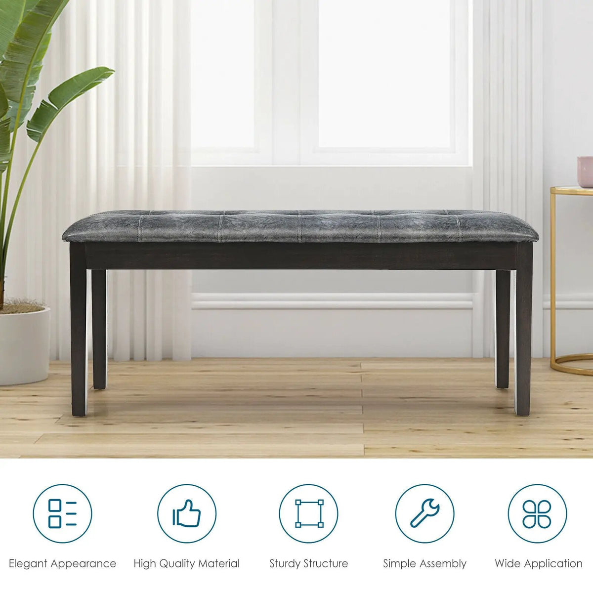 Upholstered Dining Room PU Bench Solid Wood Button Tufted by DirectDeals