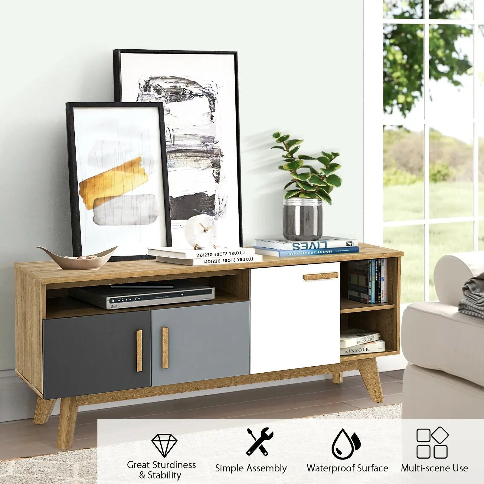 65 Inch TV Stand with 3 Storage Cabinets and 3 Open Shelves for Living Room by DirectDeals