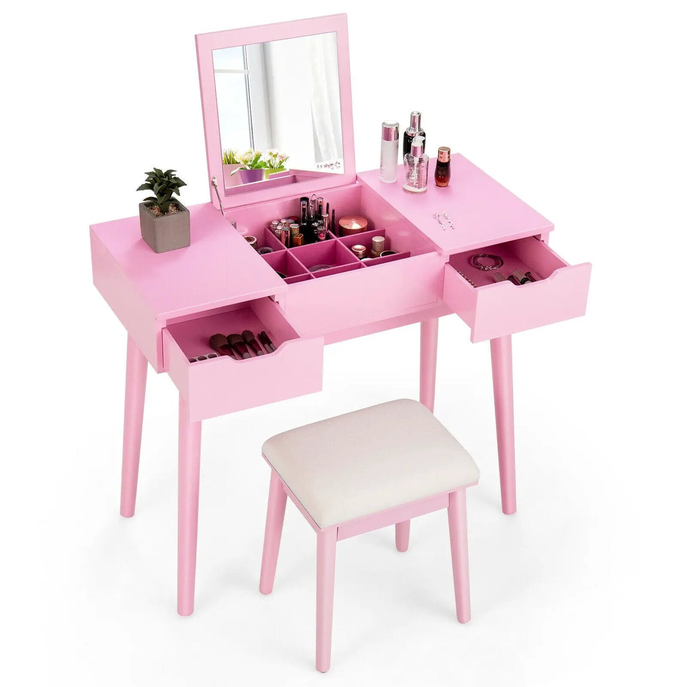 Makeup Vanity Table Set with Flip Top Mirror and 2 Drawers by DirectDeals