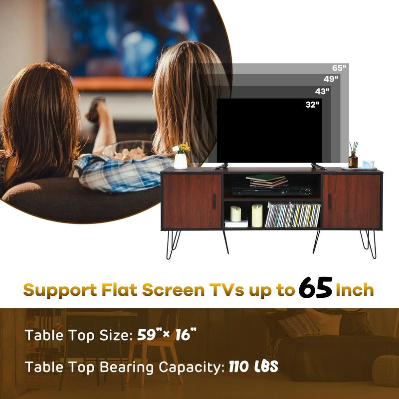 Retro Modern TV Stand with 6 Metal Legs for TVs up to 65 Inch with 2 Cable Holes by DirectDeals