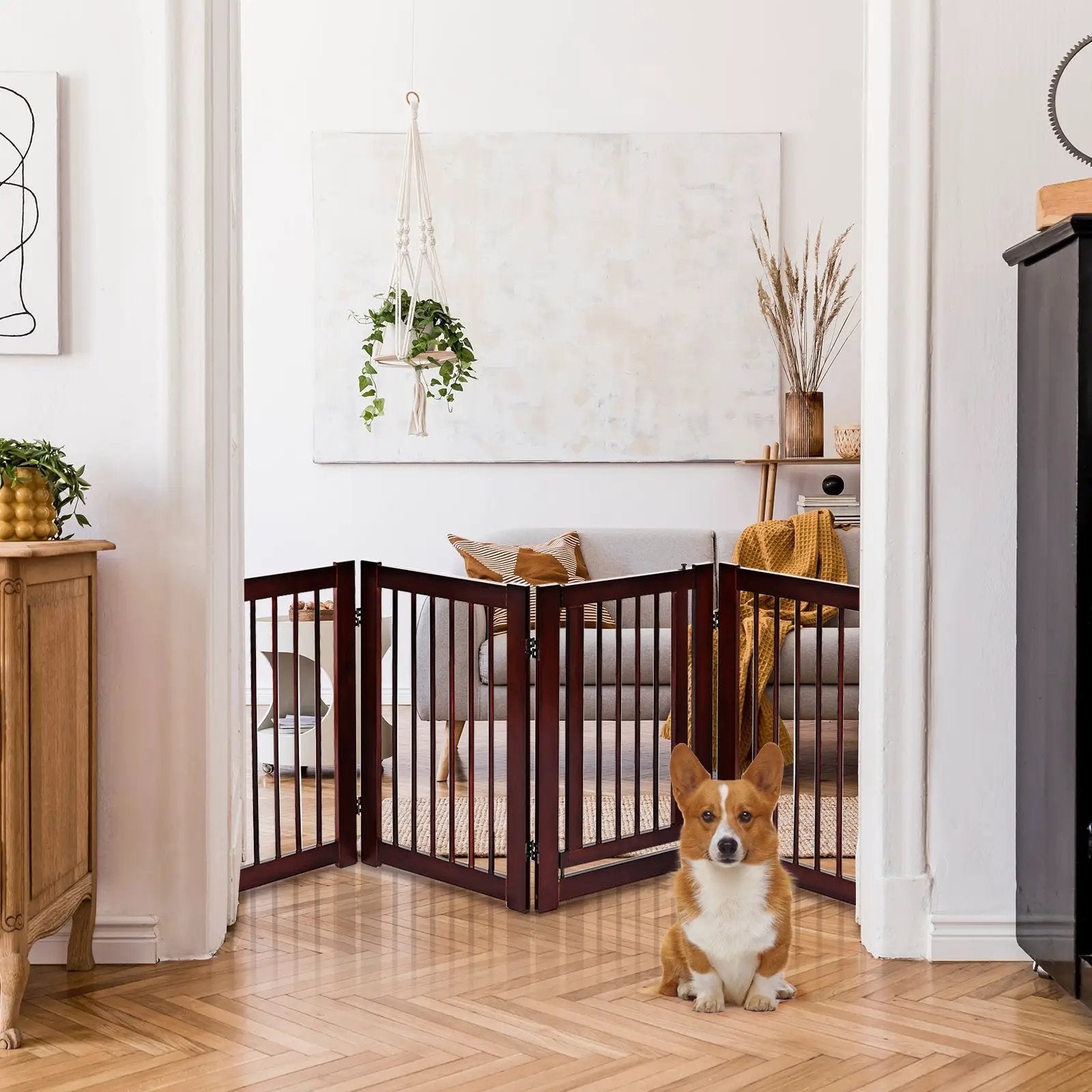 30 Inch Tall 4-Panel Freestanding Pet Gate Wooden Dog Fence by DirectDeals