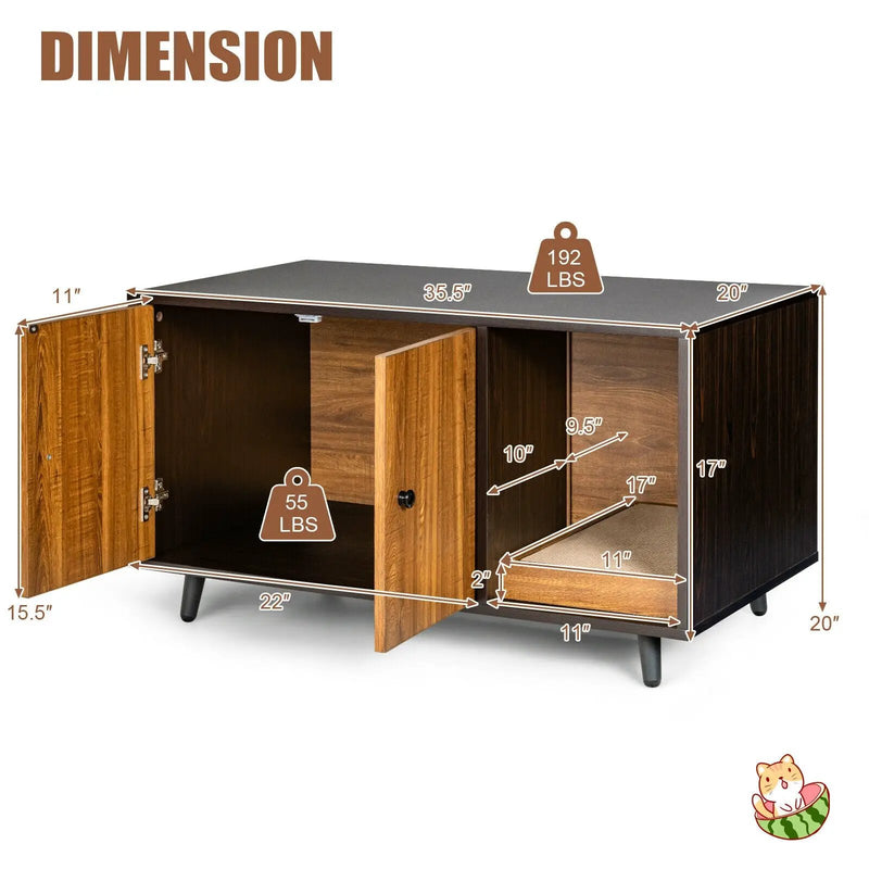 Cat Litter Box Enclosure with Divider and Double Doors by DirectDeals