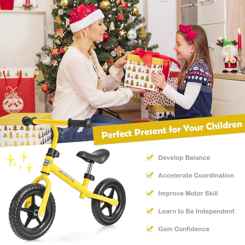 Kids No Pedal Balance Bike with Adjustable Handlebar and Seat-Yellow by DirectDeals