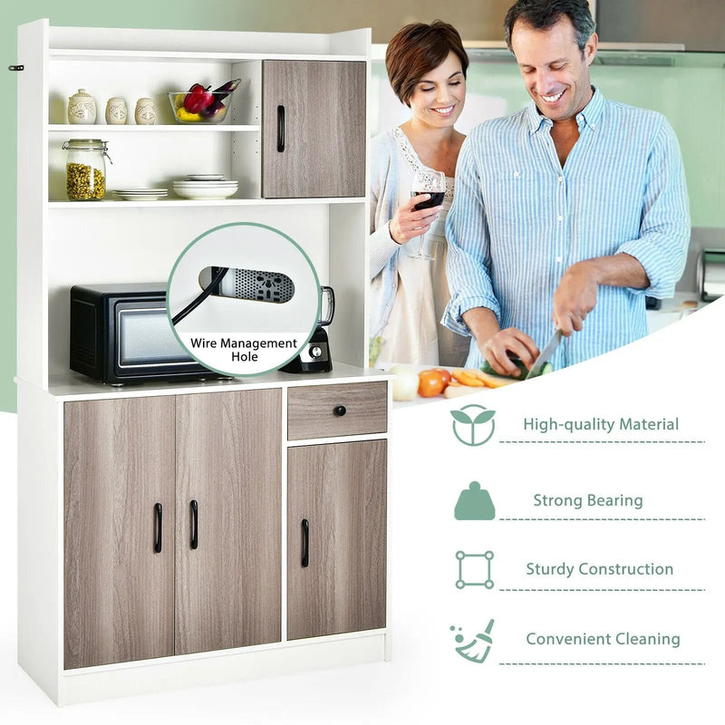4-Door Freestanding Kitchen Buffet with Hutch and Adjustable Shelves by DirectDeals