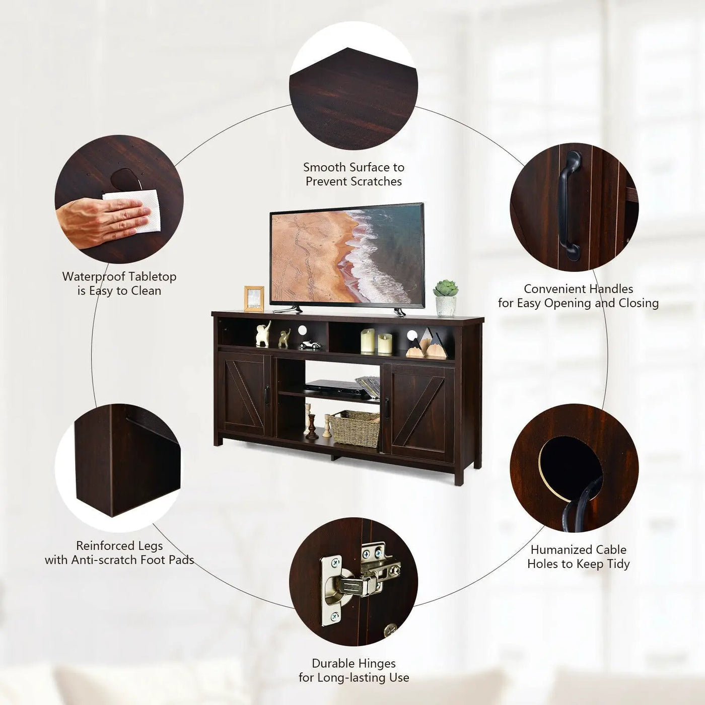 59 Inch TV Stand Media Center Console Cabinet with Barn Door for TV's 65 Inch by DirectDeals