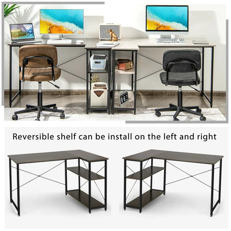 48 Inch Reversible L Shaped Computer Desk with Adjustable Shelf by DirectDeals