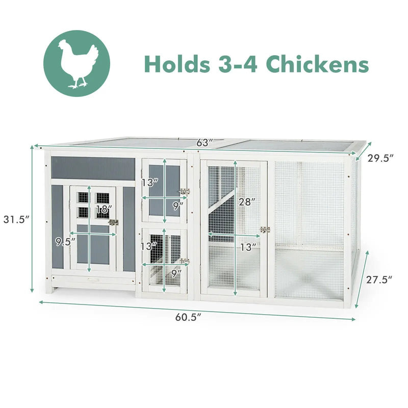 63 Inch Large Wooden Chicken Coop with Run Box and PC Roof by DirectDeals