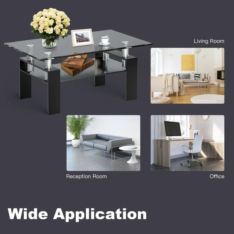 Rectangle Glass Coffee Table with Metal Legs for Living Room by DirectDeals