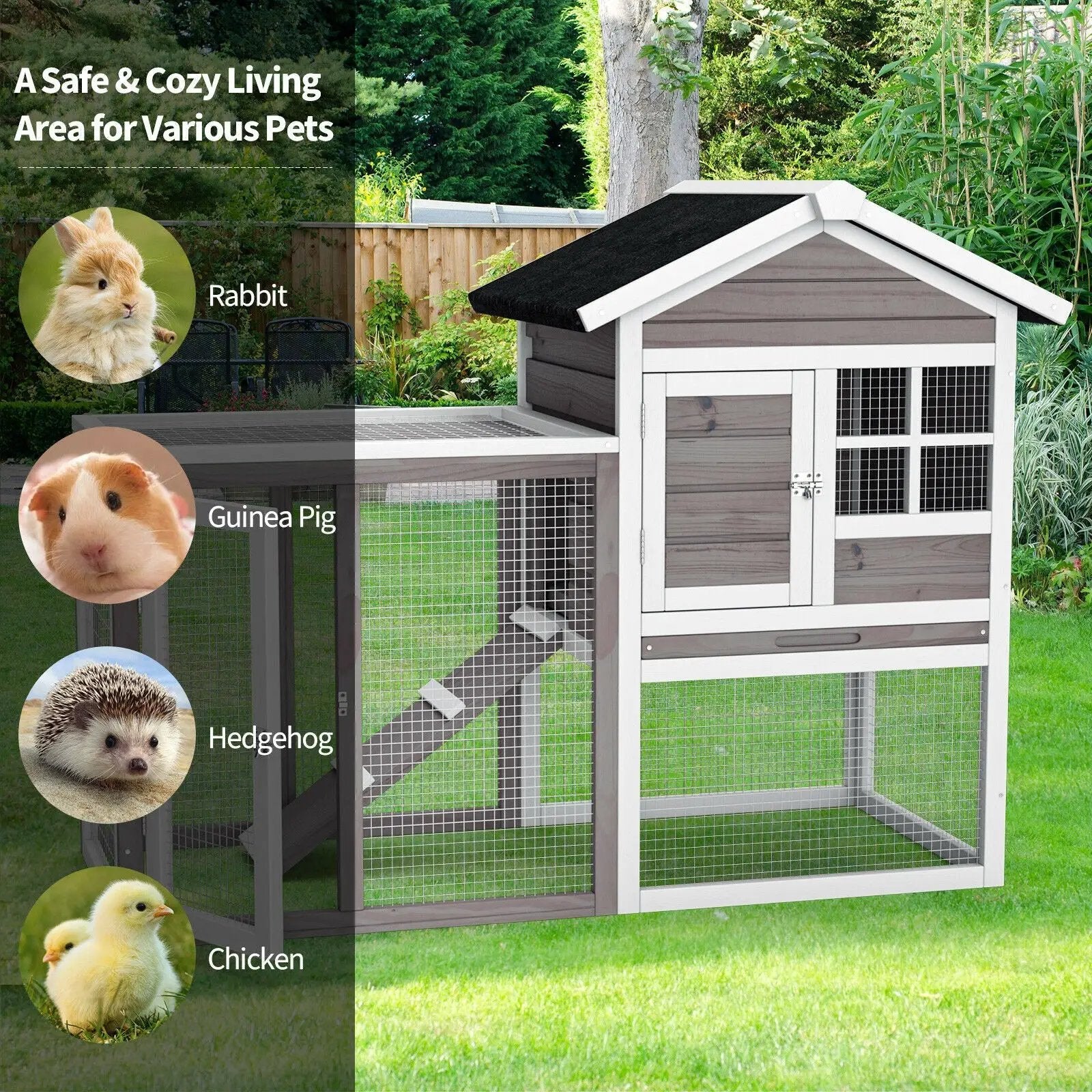 2-Story Wooden Rabbit Hutch with Running Area by DirectDeals
