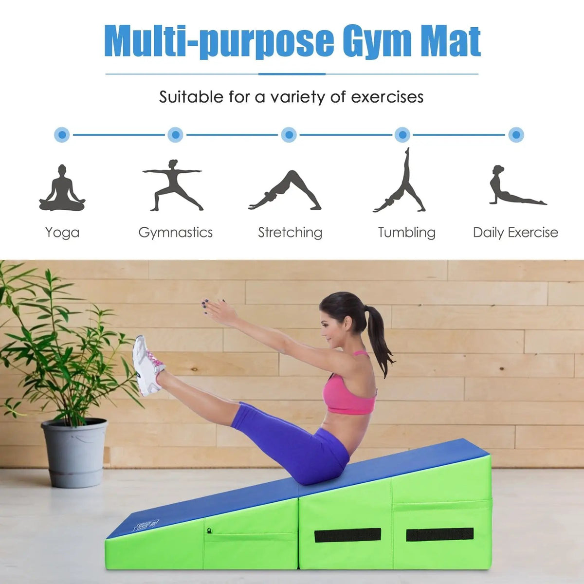 Folding Wedge Exercise Gymnastics Mat with Handles by DirectDeals
