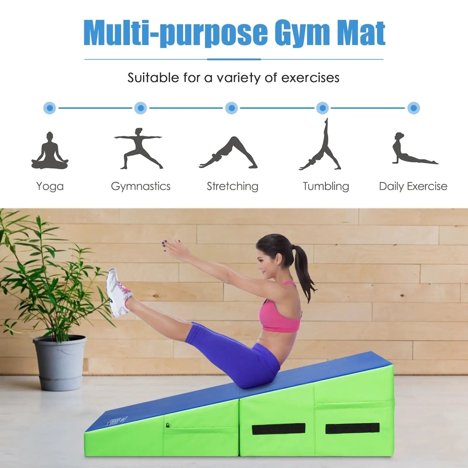 Folding Wedge Exercise Gymnastics Mat with Handles by DirectDeals