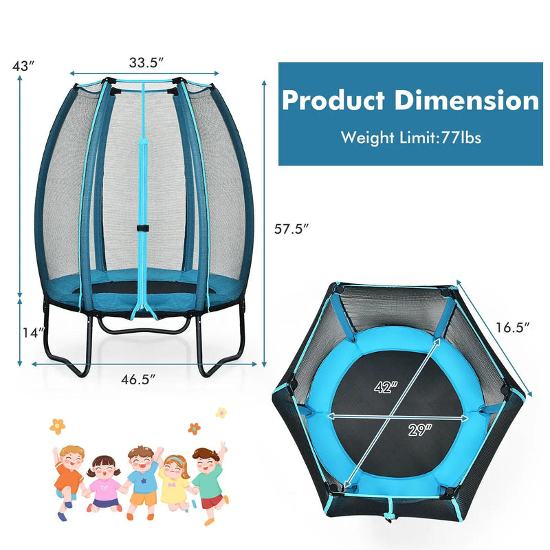4 Feet Kids Trampoline Recreational Bounce Jumper with Enclosure Net-Blue by DirectDeals
