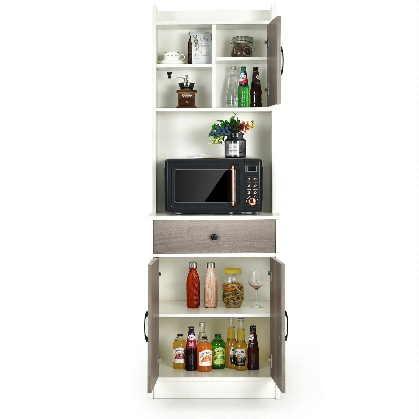 3-Door 71 Inch Kitchen Buffet Pantry Storage Cabinet with Hutch and Adjustable Shelf by DirectDeals