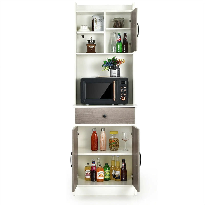3-Door 71 Inch Kitchen Buffet Pantry Storage Cabinet with Hutch and Adjustable Shelf by DirectDeals