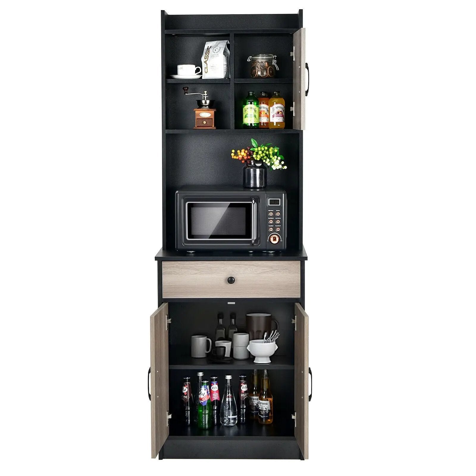 3-Door 71 Inch Kitchen Buffet Pantry Storage Cabinet with Hutch and Adjustable Shelf by DirectDeals