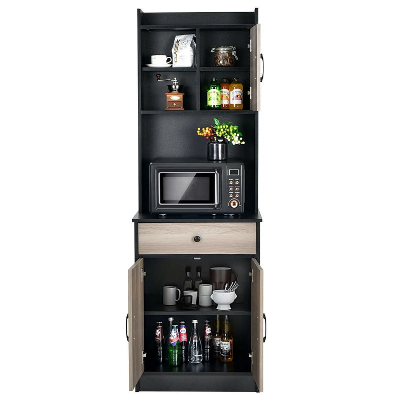 3-Door 71 Inch Kitchen Buffet Pantry Storage Cabinet with Hutch and Adjustable Shelf by DirectDeals