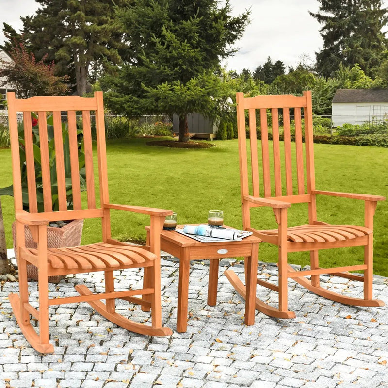 3 Pieces Eucalyptus Rocking Chair Set with Coffee Table by DirectDeals