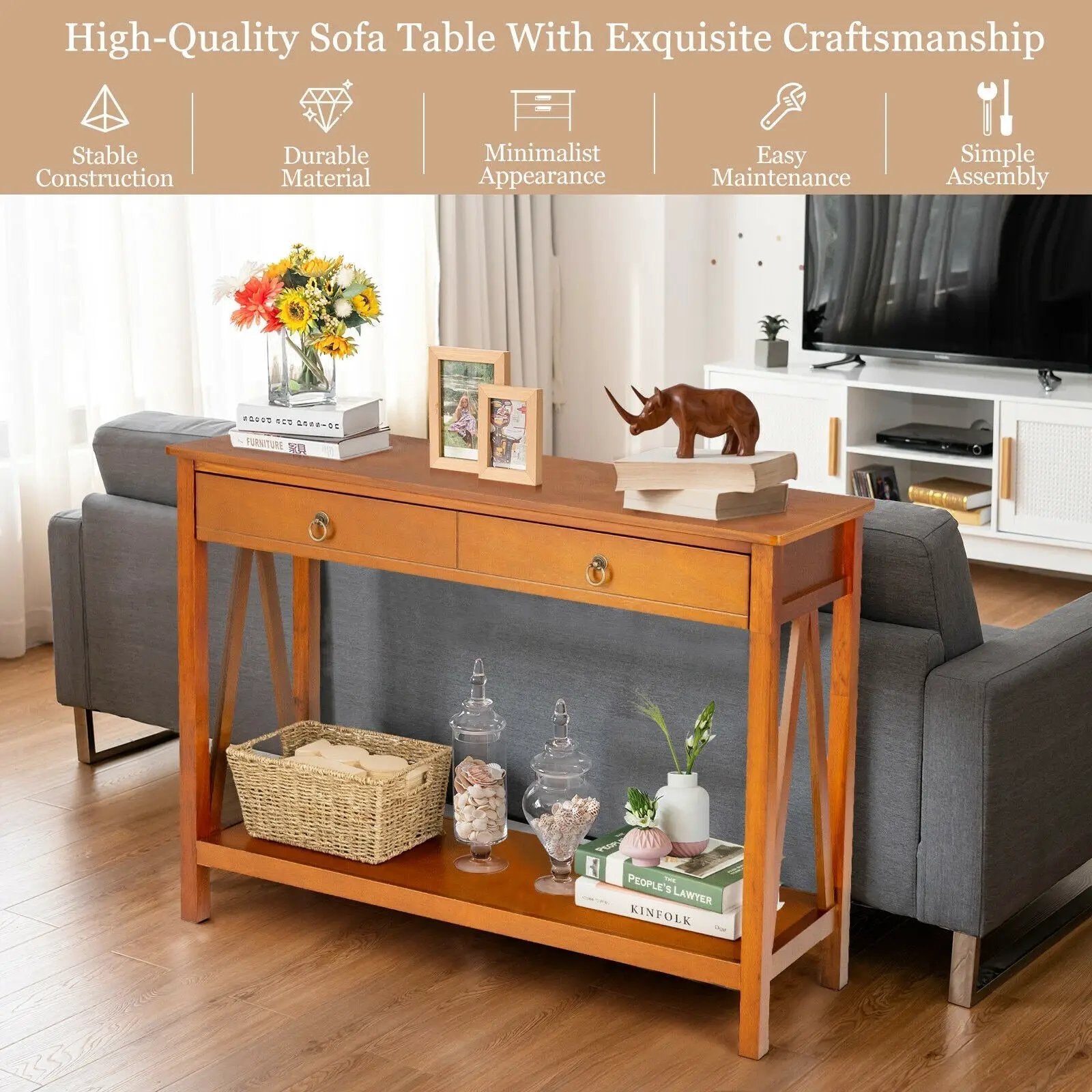 Console Table with Drawer Storage Shelf for Entryway Hallway by DirectDeals